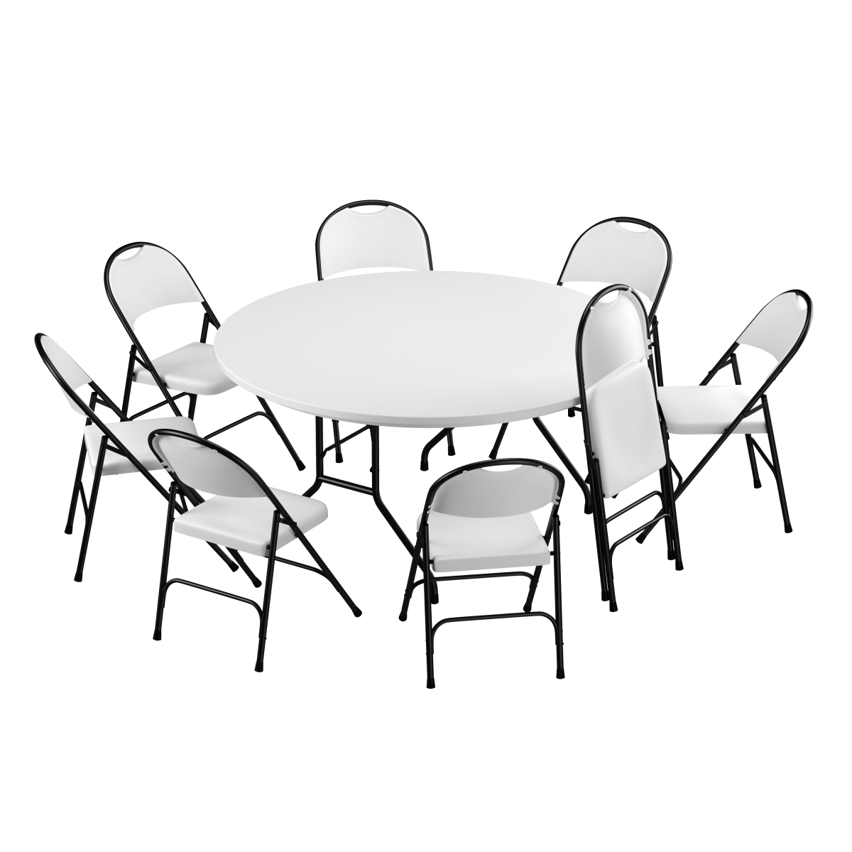 R60-8RC350-23 60 in. Plastic Resin Folding Table with 8 Folding Chairs - Gray Granite - Round