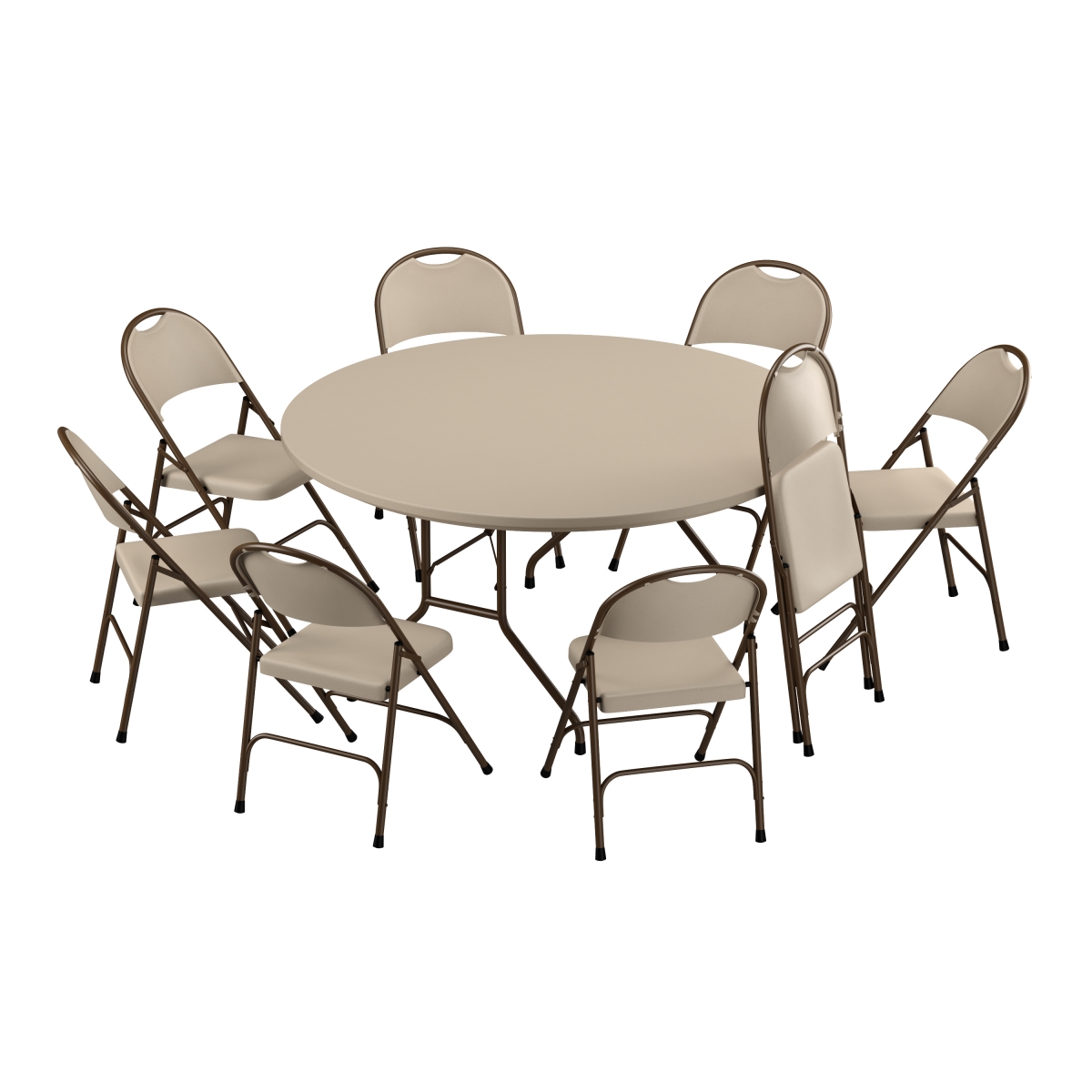 R60-8RC350-24 60 in. Plastic Resin Folding Table with 8 Folding Chairs - Mocha Granite - Round
