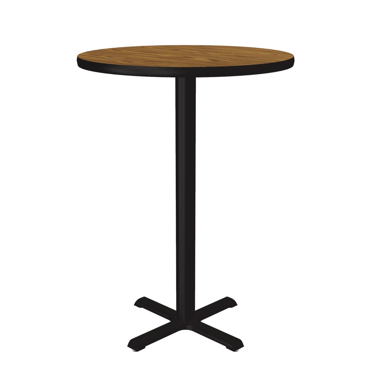 SXB24R-06-98-06 24 in. X-Base High Pressure Laminate Cafe & Breakroom Table with Stamped Steel Base - Medium Oak - Round