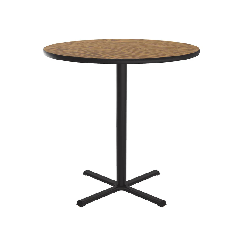 SXB48R-06-98-06 48 in. X-Base High Pressure Laminate Cafe & Breakroom Table with Stamped Steel Base - Medium Oak - Round