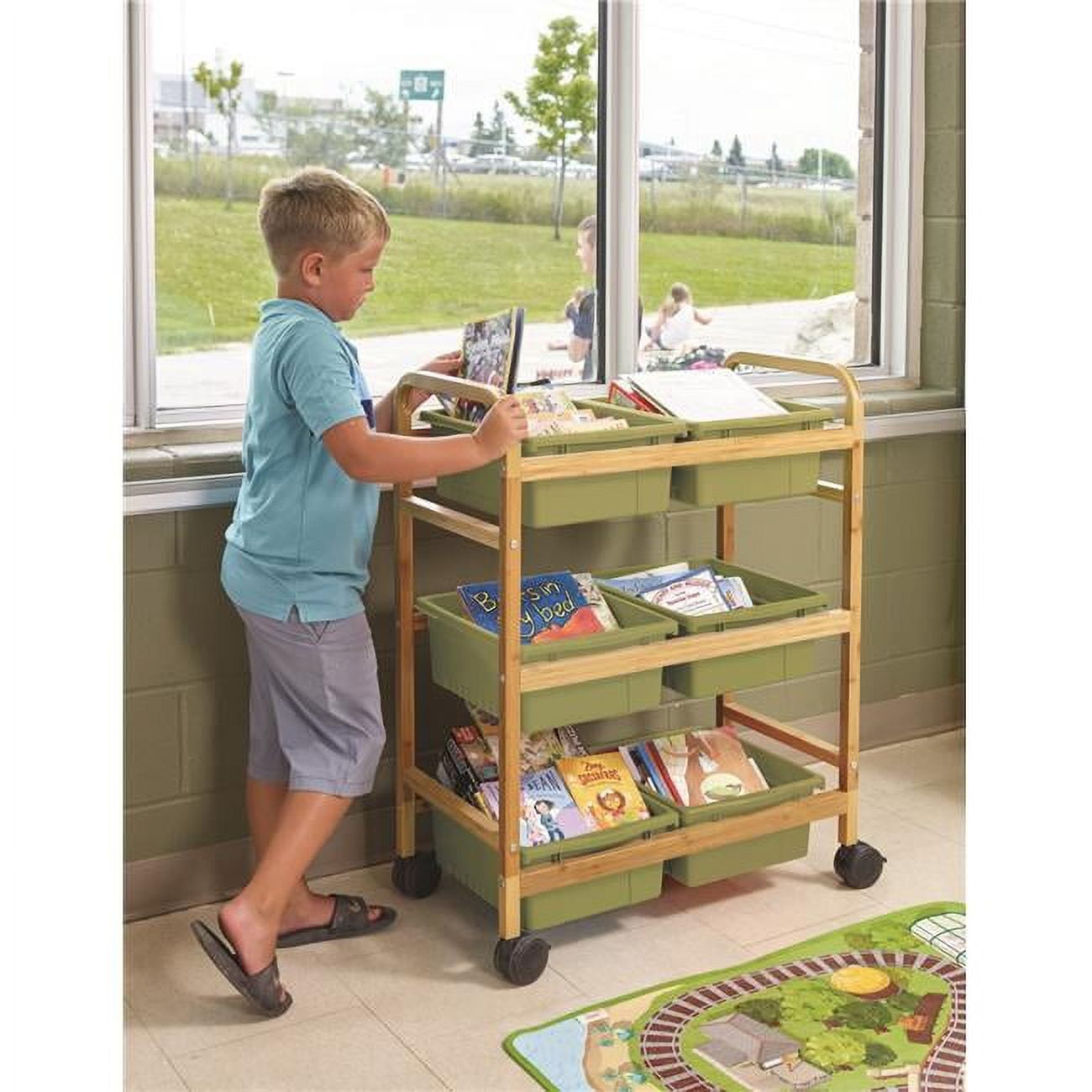 Picture of Copernicus BB007-6-S Small Bamboo Book Browser Cart with Sage Tubs