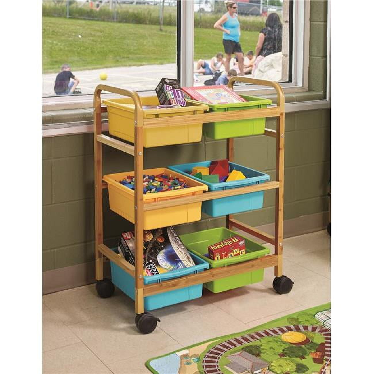 Small Bamboo Book Browser Cart with Vibrant Cool Tub Combo