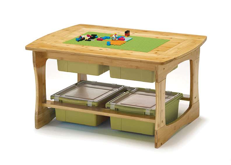 Bamboo Sensory & Construction Bricks Table - Sage - Adjustable Height - Eco-Friendly