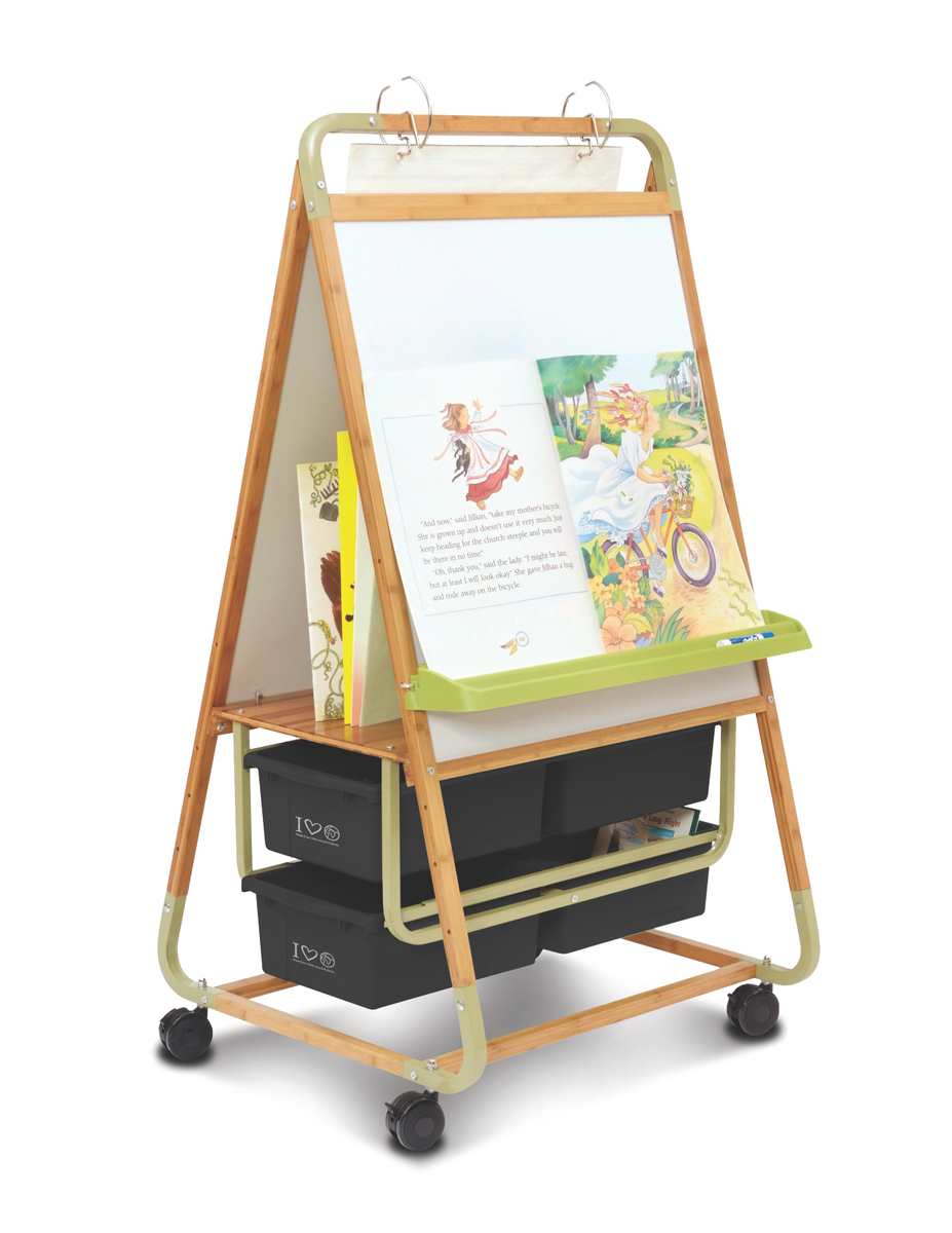 BE1-RCY Double Sided Bamboo Teaching Easel 100 Percent Recycled Plastic Tubs