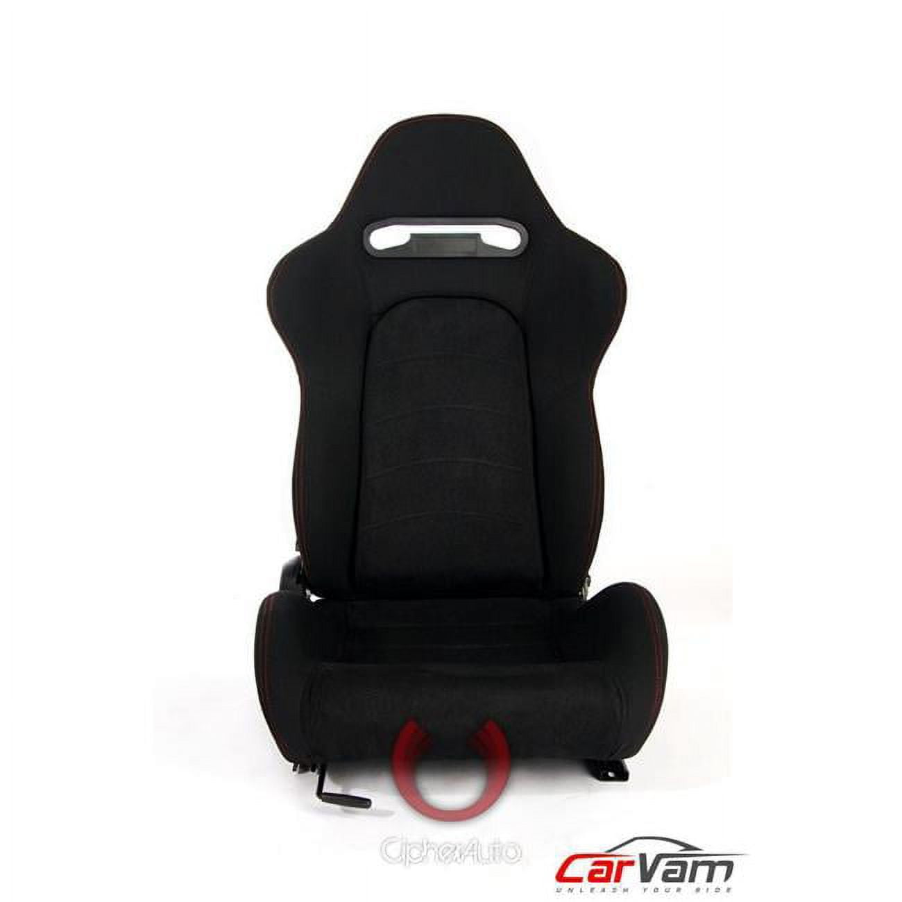 Auto CPA1019FSDBK-R Outer Red Stitching Universal Racing Seats - Black Cloth with Suede Insert