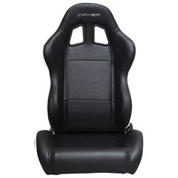 Auto  Synthetic Leather with White Accent Piping Universal Racing Seats - Black
