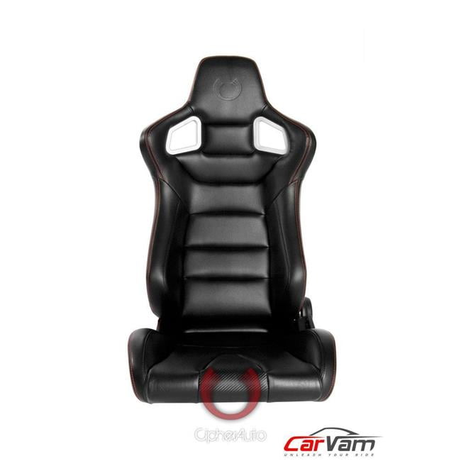 PU Leather Carbon Fiber Euro Racing Seats - Black with Red Stitching