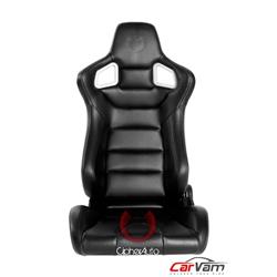 PU Leather Carbon Fiber Euro Racing Seats - Black with White Stitching