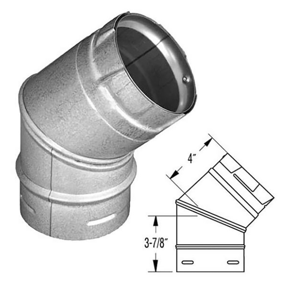 COP25343 4 in. Pelletvent Pro 45 Deg Elbow - Galvalume