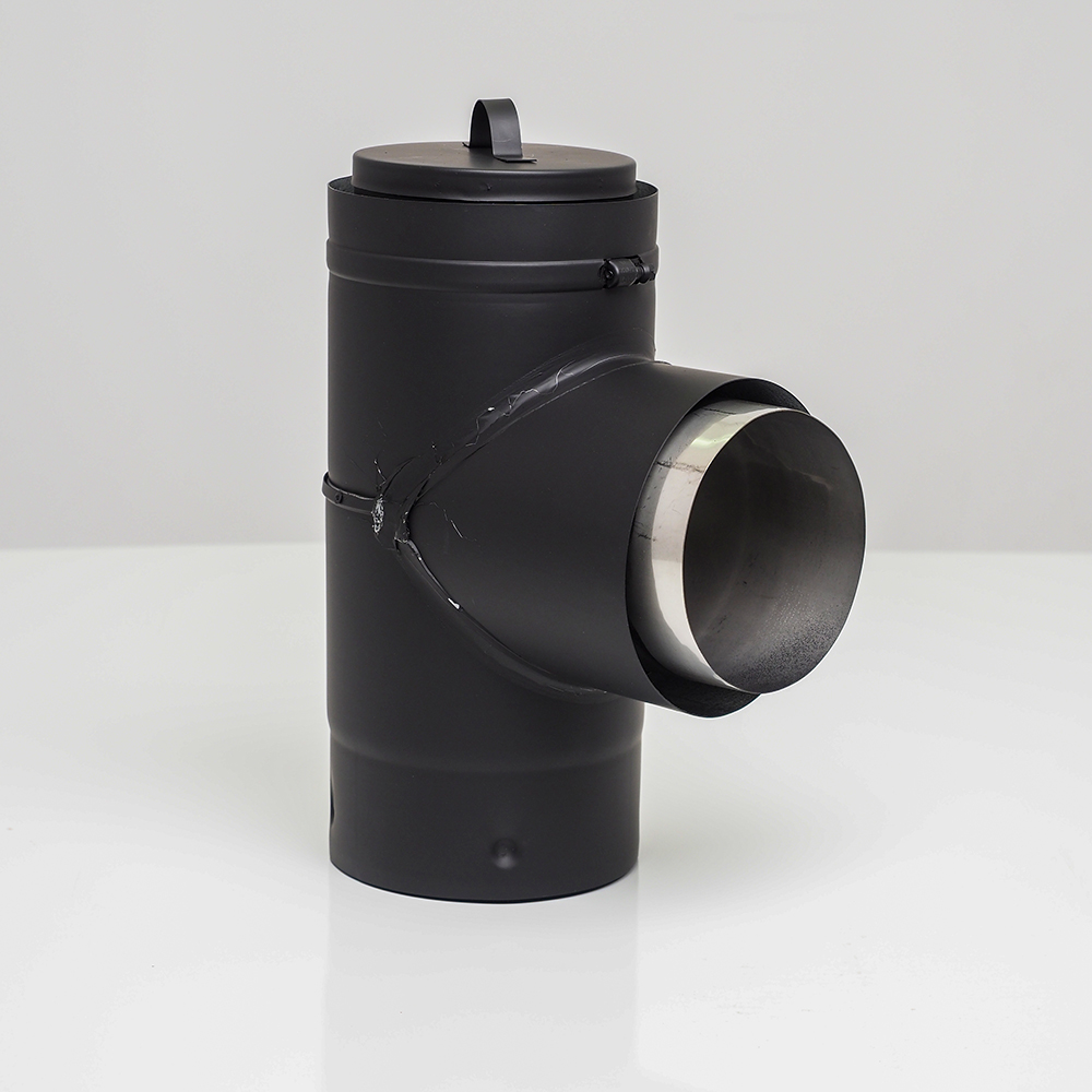 03602319 VPB-SAT04 - 4 in. Ventis Pellet Vent Pipe 304L Inner & Galvanized Outer, Stove Adapter Tee with Cap, Painted Black