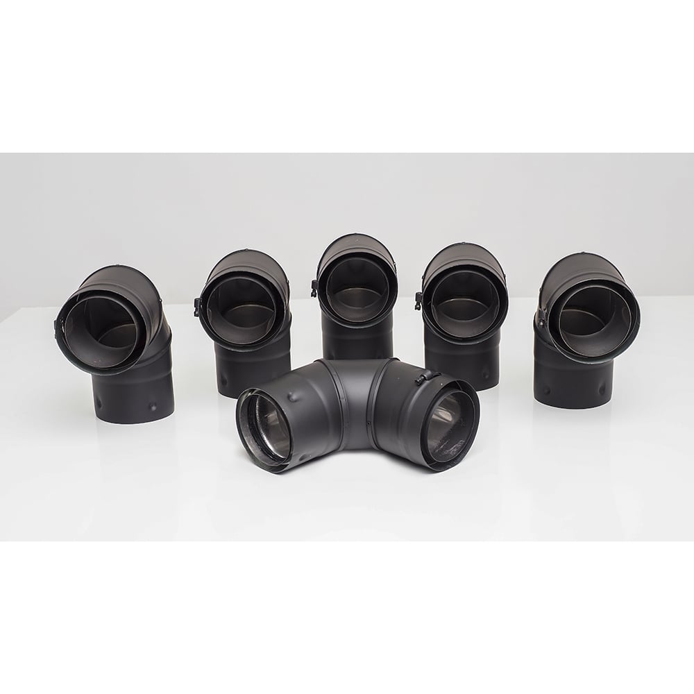 03602312 VPB-EL0390-6 - 3 in. Ventis Pellet Vent Pipe 304L Inner & Galvanized Outer, 90 deg Elbow, Fixed, Painted Black - Pack of 6