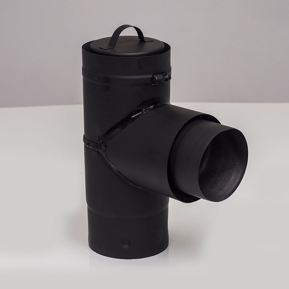 03602317 VPB-SAT03 - 3 in. Ventis Pellet Vent Pipe 304L Inner & Galvanized Outer, Stove Adapter Tee with Cap, Painted Black