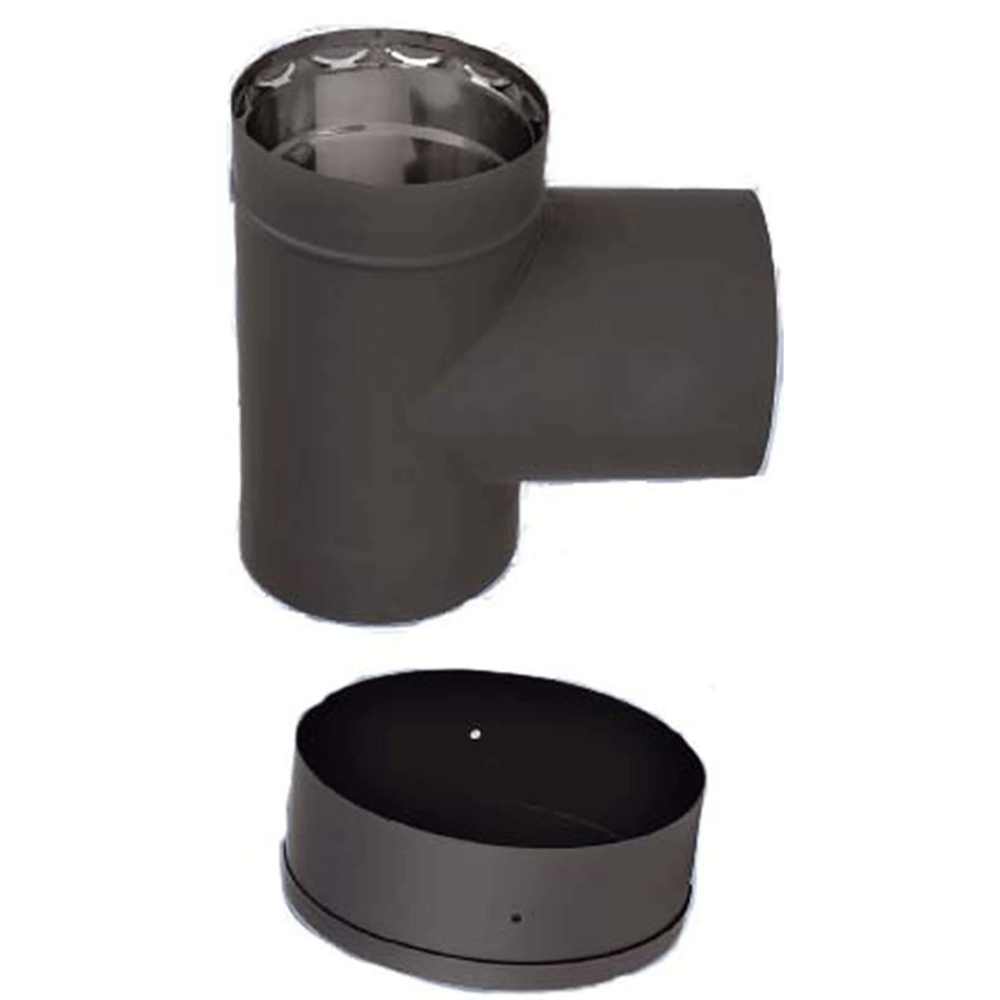 03602502 VDB08T - 8 in. Ventis Double-Wall Black Stove Pipe 430 Inner, Tee with Cap