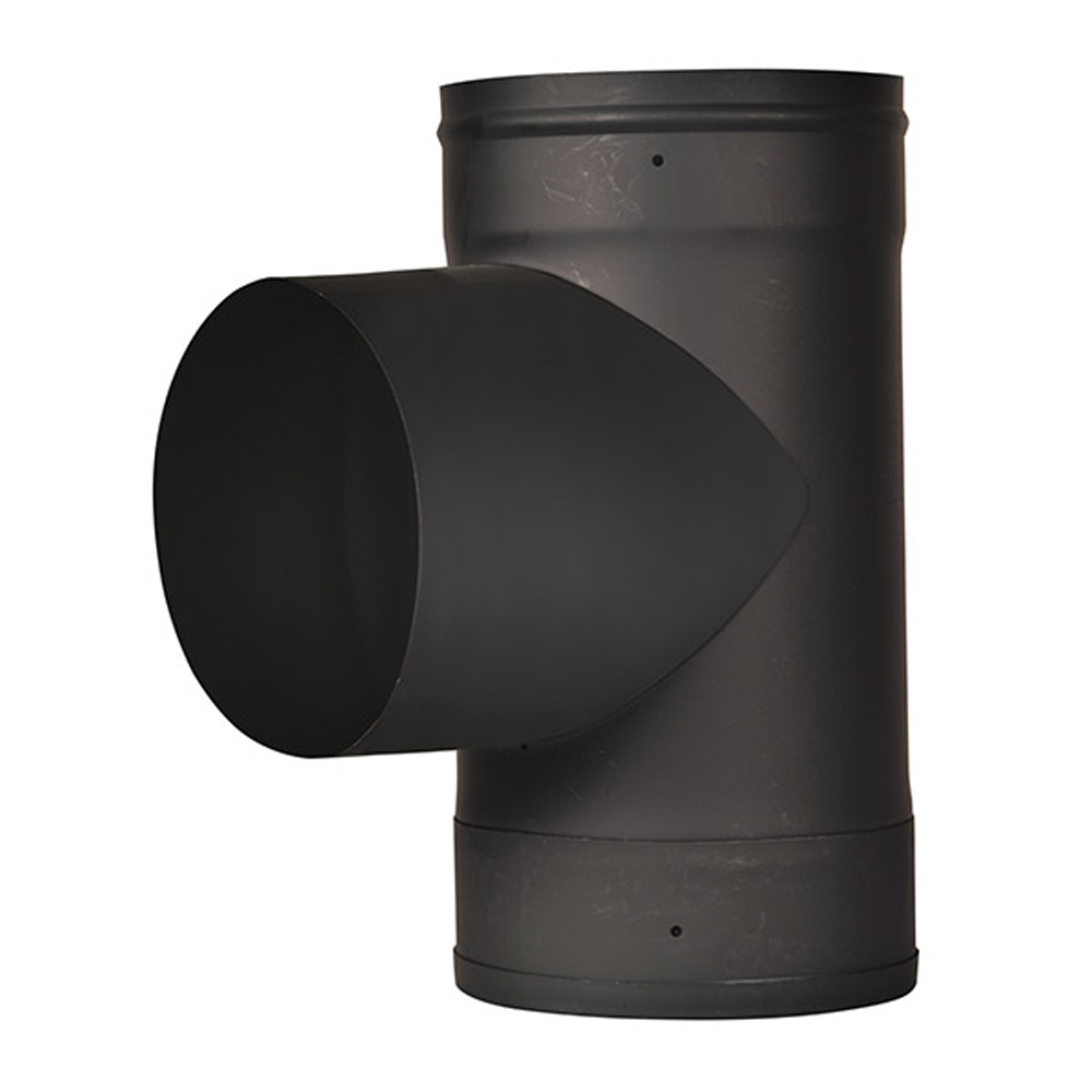 03602567 VSB08T - 8 in. Ventis Single-Wall Black Stove Pipe, 22 Gauge Cold Rolled Steel, Tee with Fixed Snout