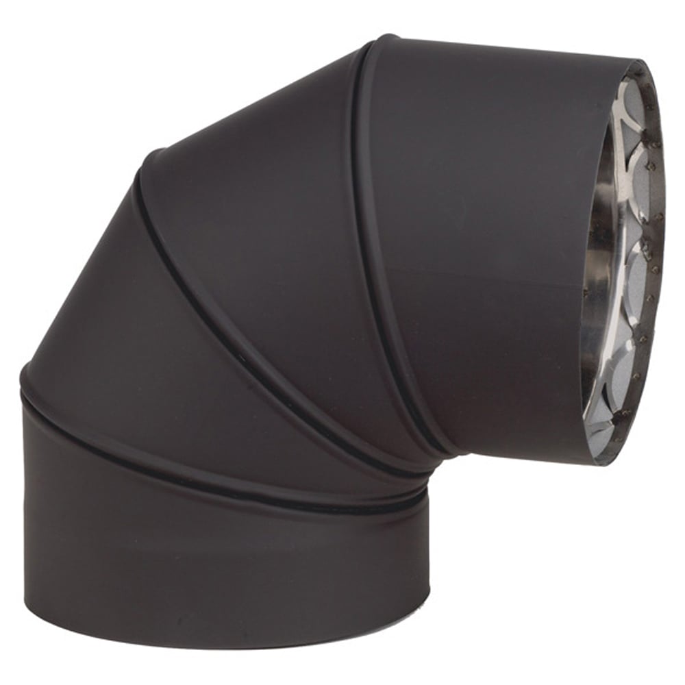 03602470 VDB0890F - 8 in. Ventis Double-Wall Black Stove Pipe, 90 deg Fixed Elbow, 430 Inner & Satin Coat Steel Outer