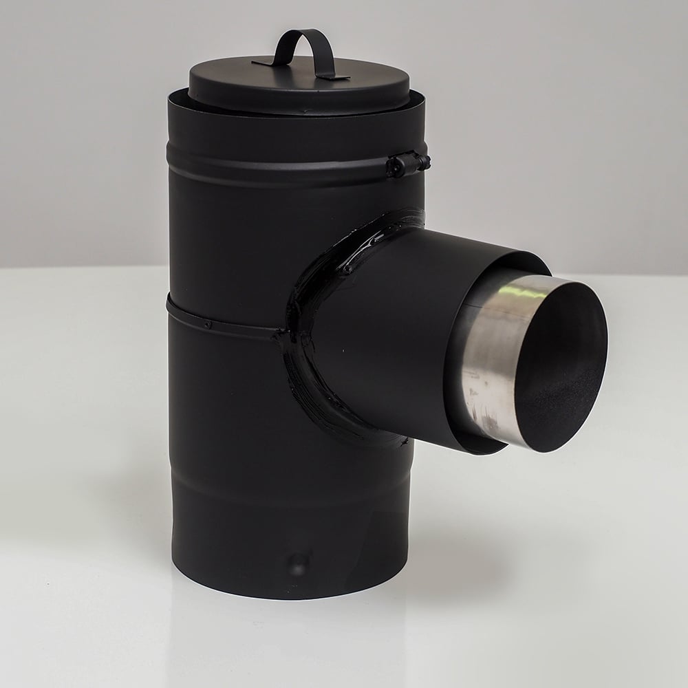 03602321 VPB-SAT43 - 4 to 3 in. Ventis Pellet Vent Pipe 304L Inner & Galvanized Outer, Stove Adapter Tee with Cap, Painted Black