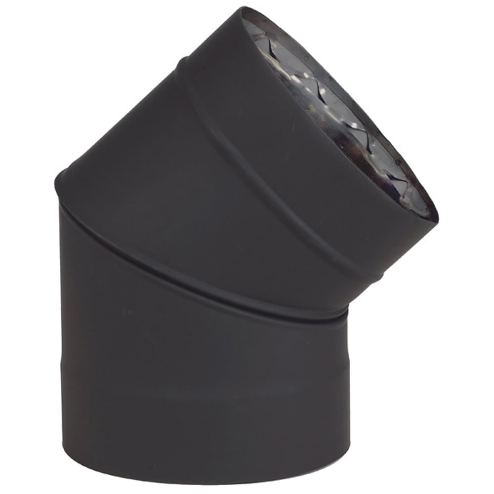 03602438 VDB0645F - 6 in. Ventis Double-Wall Black Stove Pipe, 45 deg Fixed Elbow, 430 Inner & Satin Coat Steel Outer
