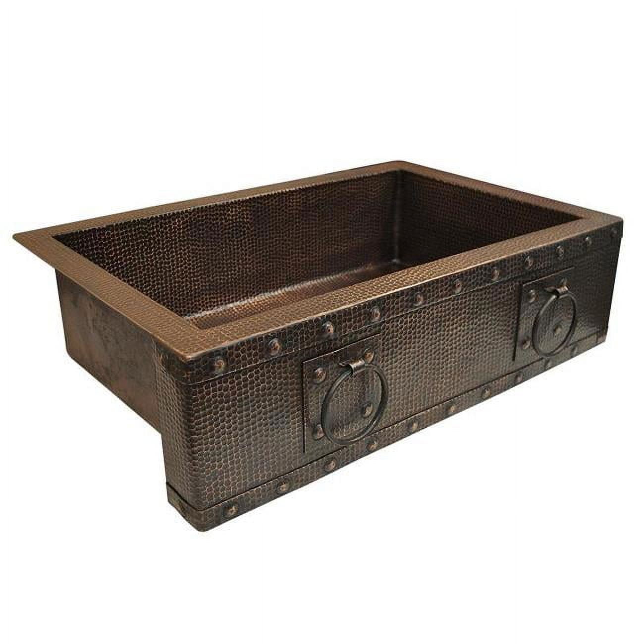 Copper Design CFS-30209-RN-DB Copper Farmhouse Kitchen Sink44; Dark Brown - Rings Design - Large - 9 x 20 x 30 in.