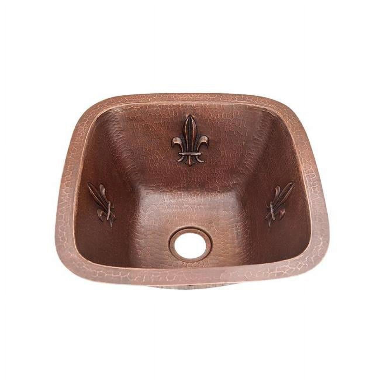 Copper Square Bar Sink, Dark Brown - Fleur Da Lis Design - 7 x 15 x 15 in -  ProCooker, PR1708537