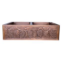 CKSDBVPLFA33.22.9 Double Bowl Vertical Parallel Lines Front Apron Antique Copper Kitchen Sink -  Coppersmith Creations