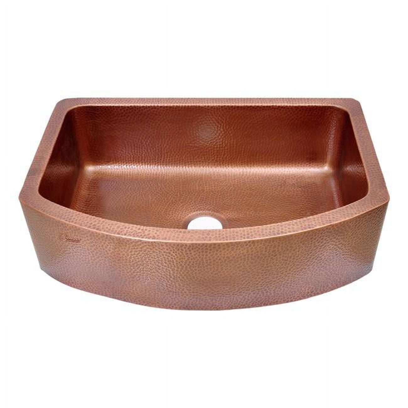 Single Bowl Front Apron Hammered Antiique D-Shape Antique Copper Kitchen Sink -  Alegria, AL1704331