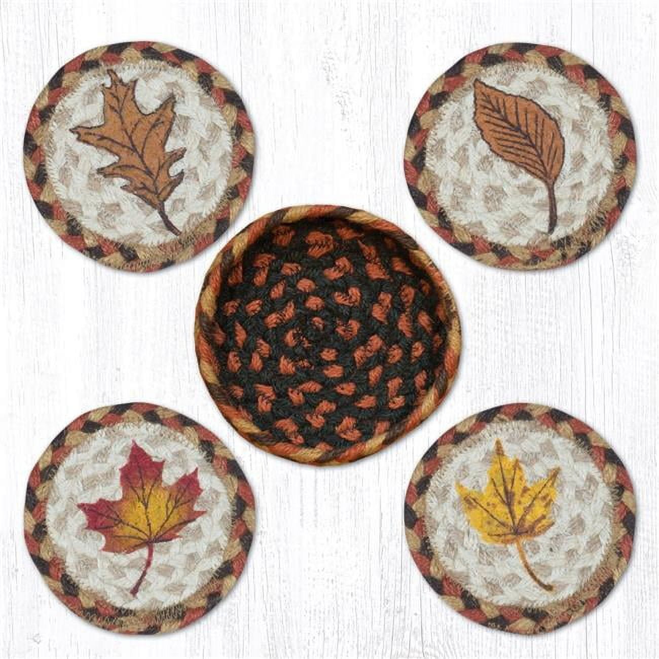 Picture of Capitol Importing 29-CB222FHL 5 x 5 in. Jute Round Fall Harvest Leaf Coasters in a Basket