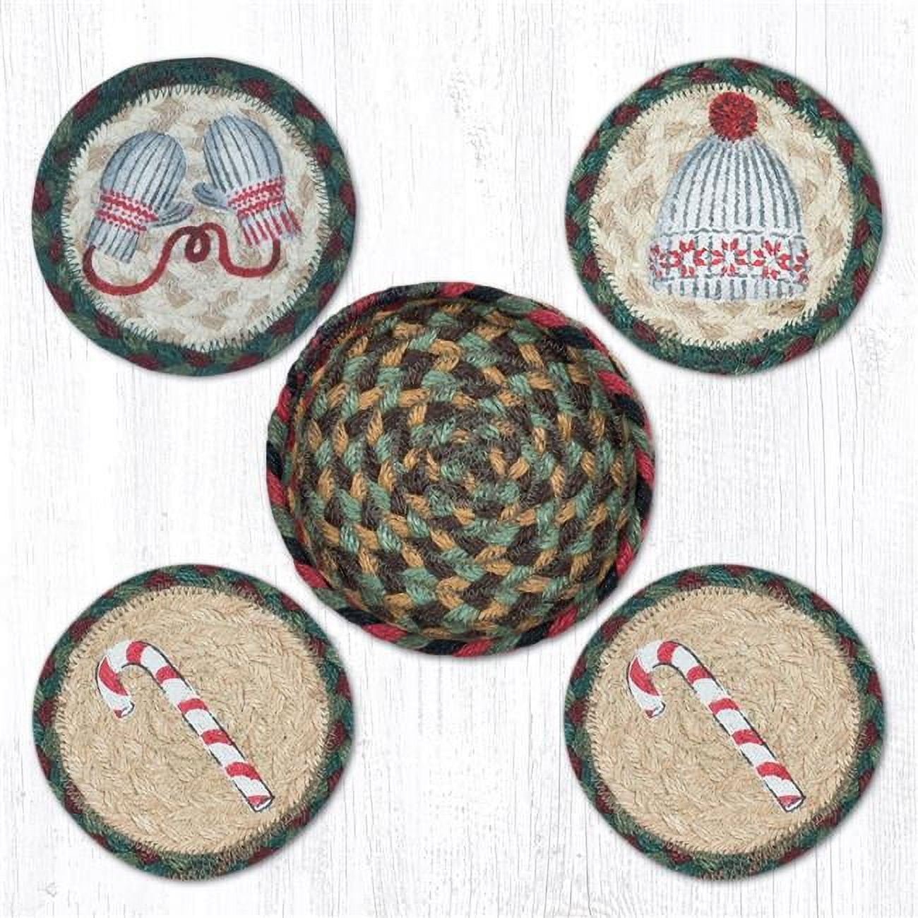 Picture of Capitol Importing 29-CB508W 5 x 5 in. Jute Round Winter Coasters in a Basket