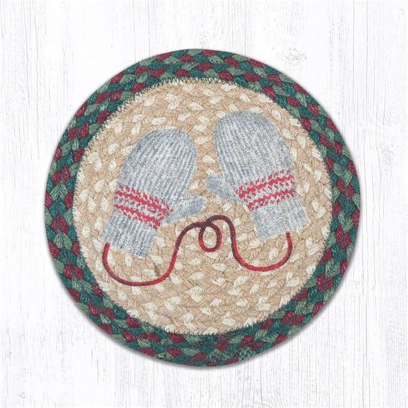 Picture of Capitol Importing 80-508WM 10 in. Jute Round Winter Mittens Printed Trivet