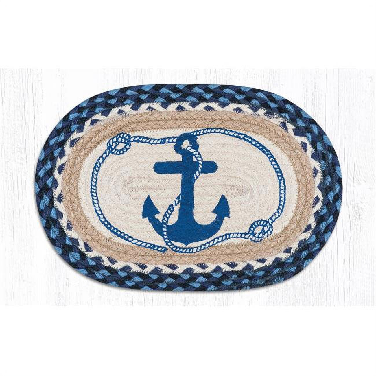 10 x 15 in. Jute Oval Navy Anchor Printed Swatch