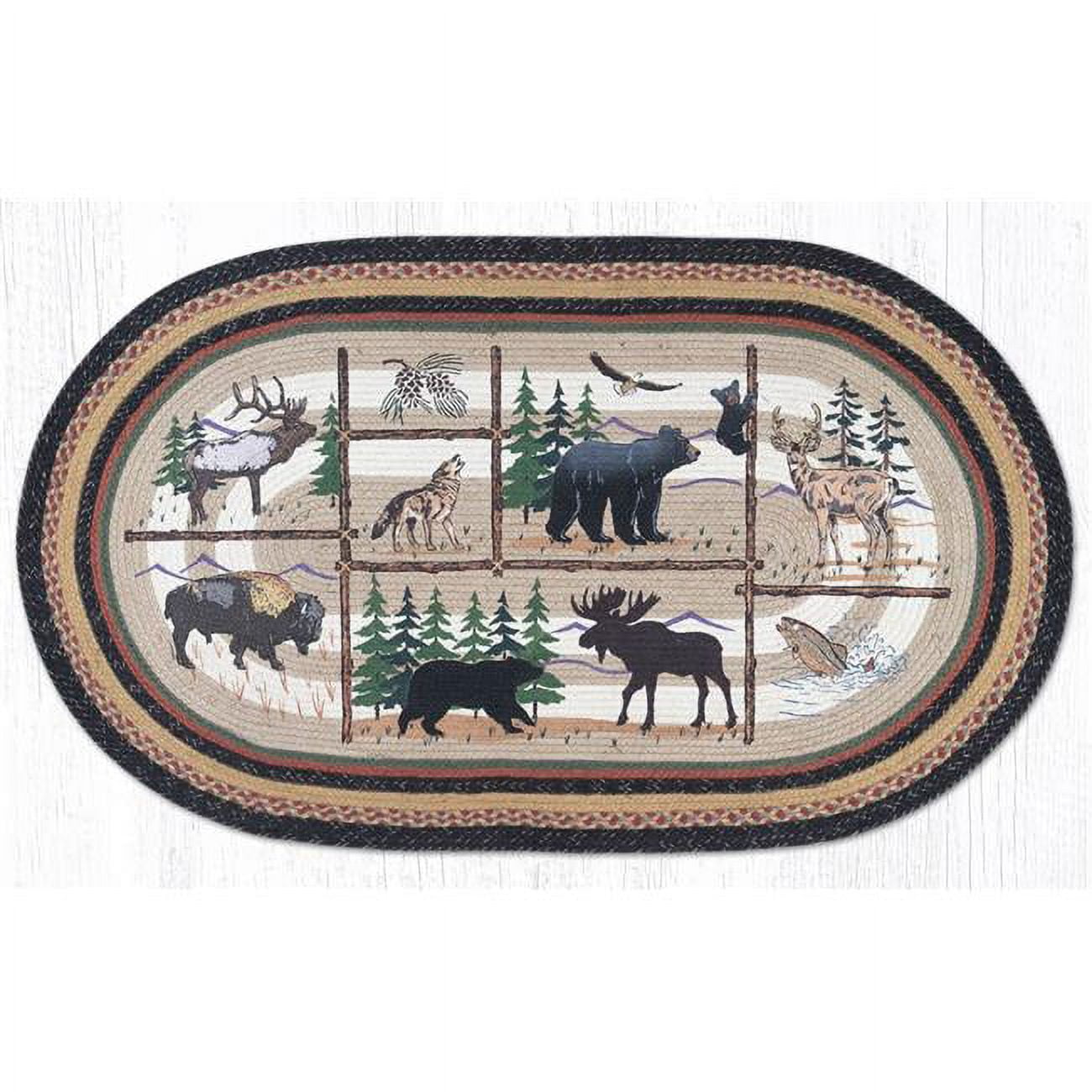20 x 30 in. Jute Oval Lodge Animals Patch