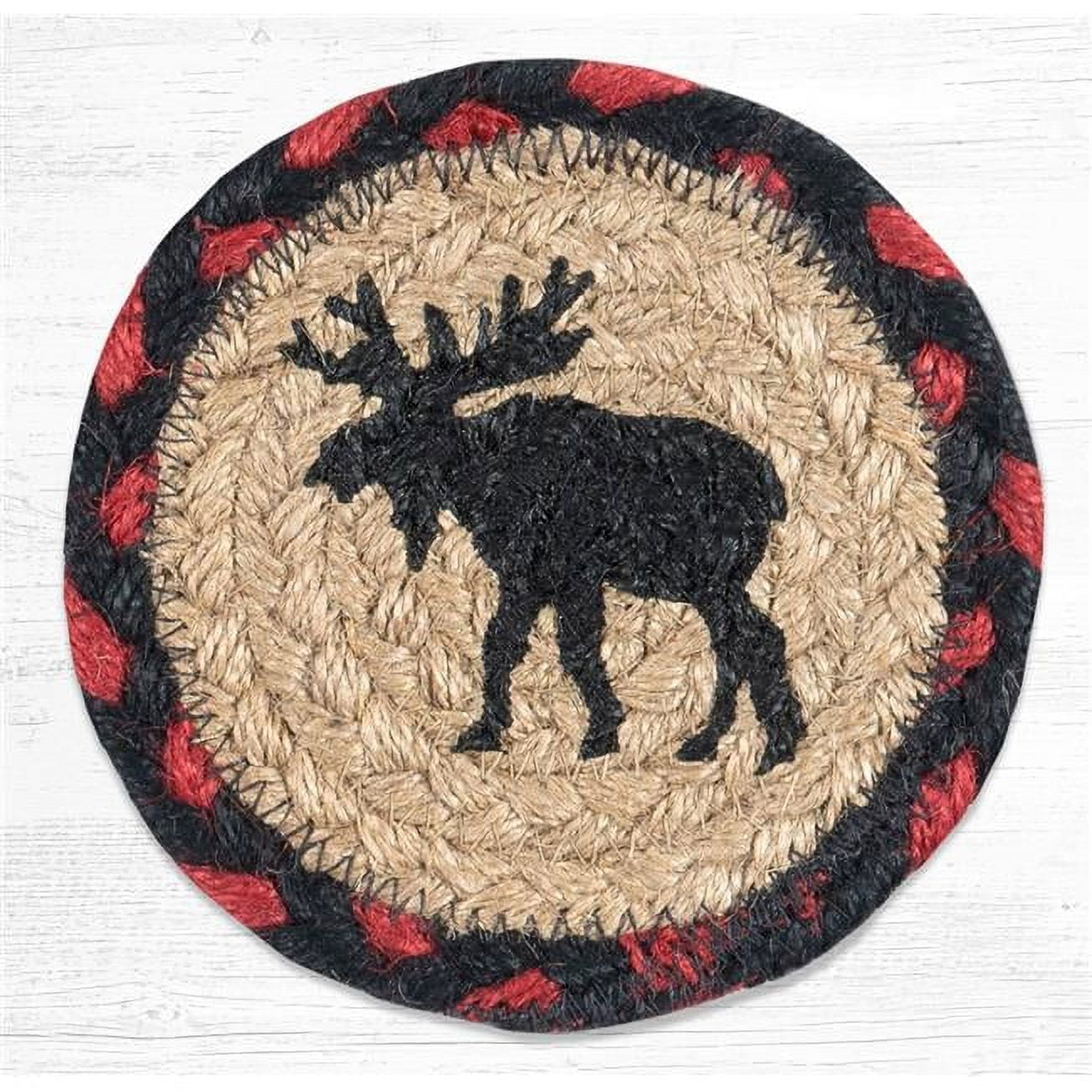 5 x 5 in. Moose Printed Coaster Round Rug, Black