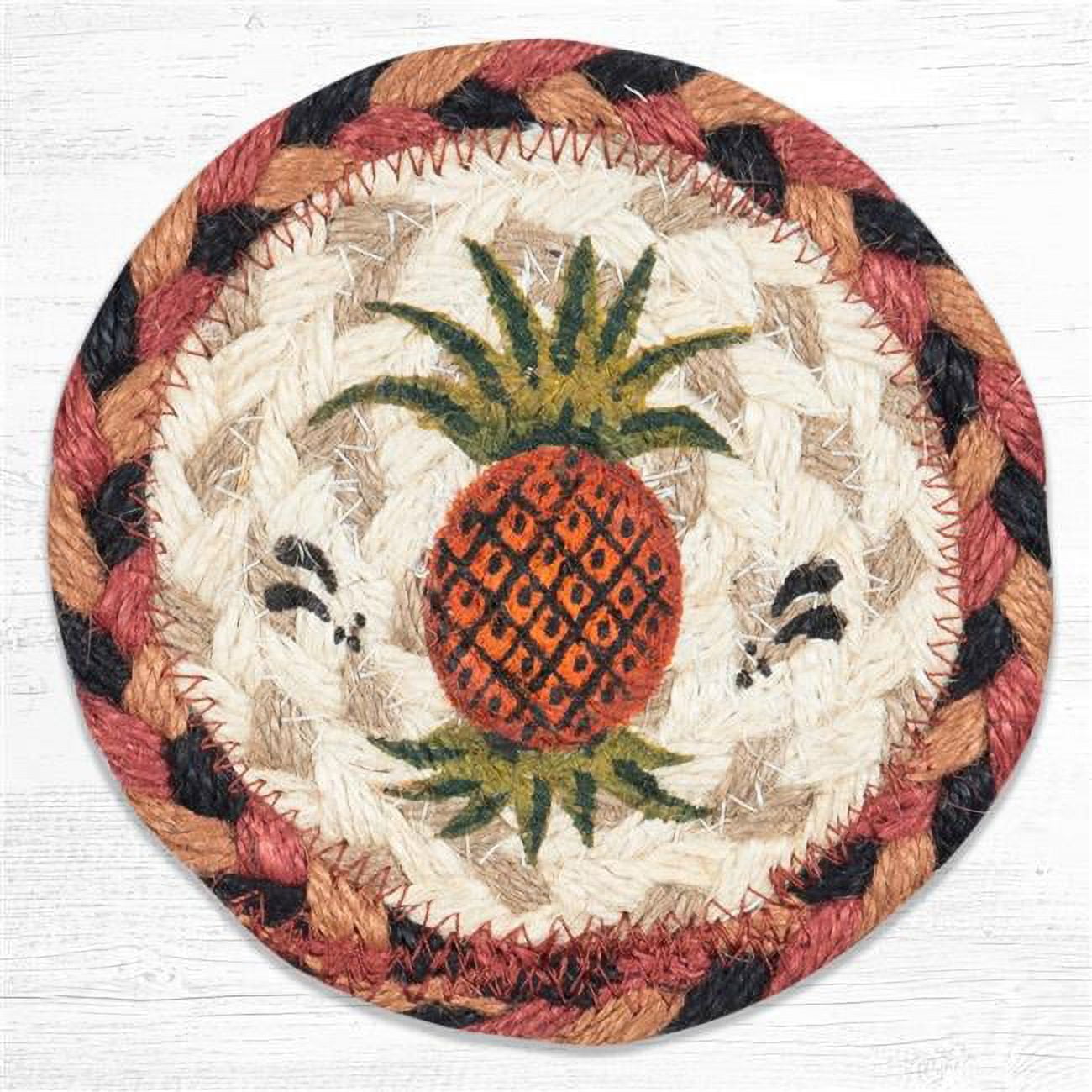 Pineapple Printed Coaster Round Rug - Multi Color - 5 x 5 in.