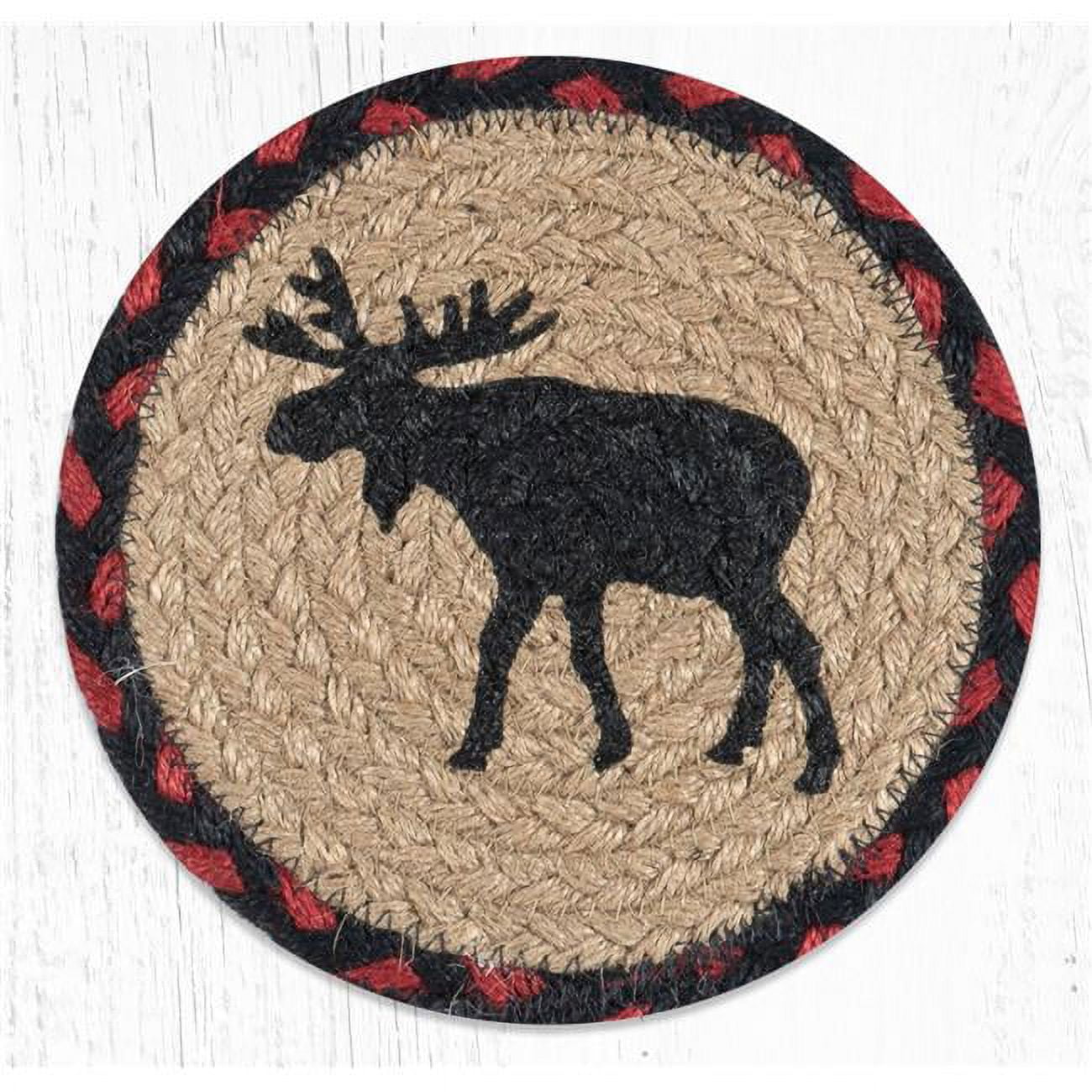 7 x 7 in. Moose Coaster Round Rug, Black - Large