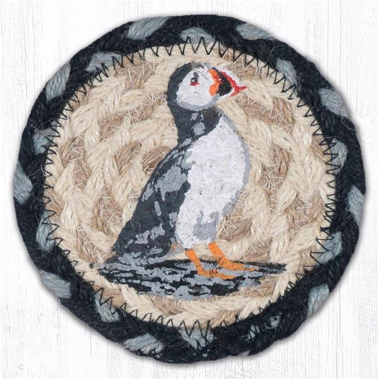 5 x 5 in. Puffin Printed Coaster Round Rug, Multi Color