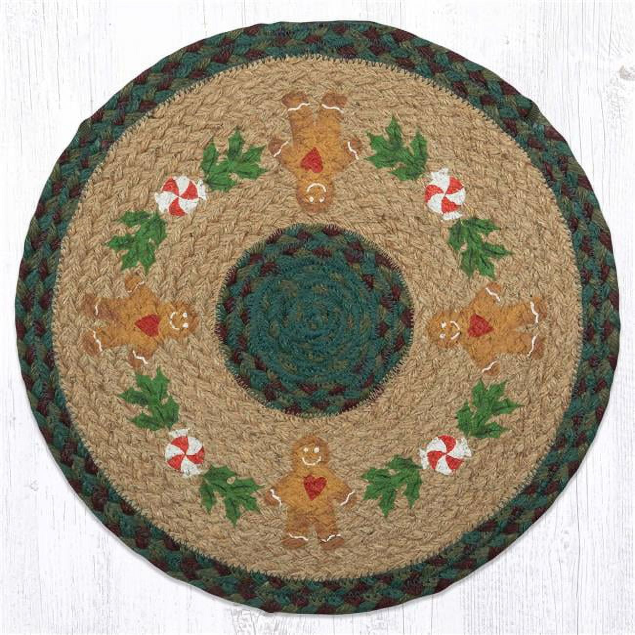 Picture of Capitol Importing 57-508GM 15 x 15 in. PM-RP-508 Gingerbread Man Printed Round Placemat, Green