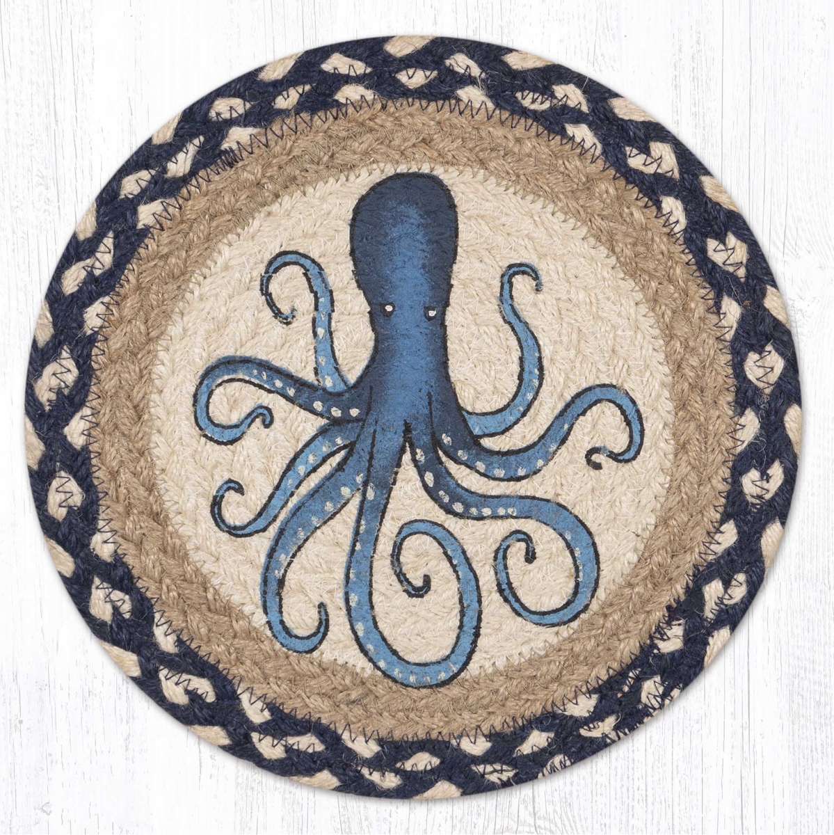 Picture of Earth Rug 80-830BO 10 x 10 in. MSPR-830 Blue Octopus Printed Braided Round Trivet&#44; Multi Color