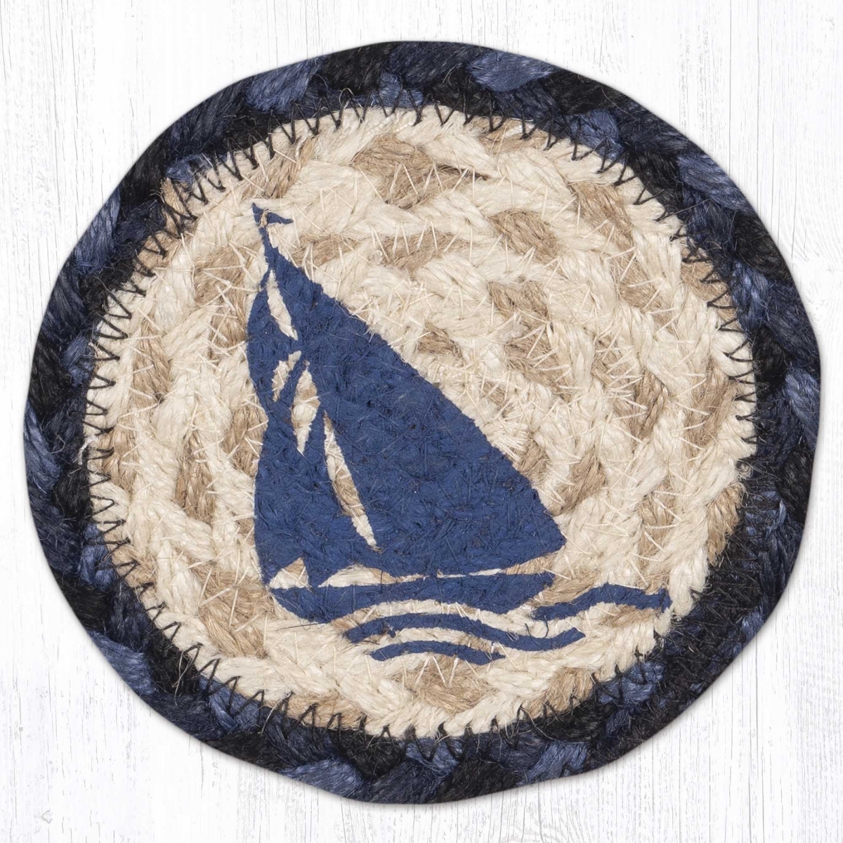 Picture of Earth Rug 31-IC443BB 5 x 5 in. Blue Boat Printed Braided Coaster, Multi Color