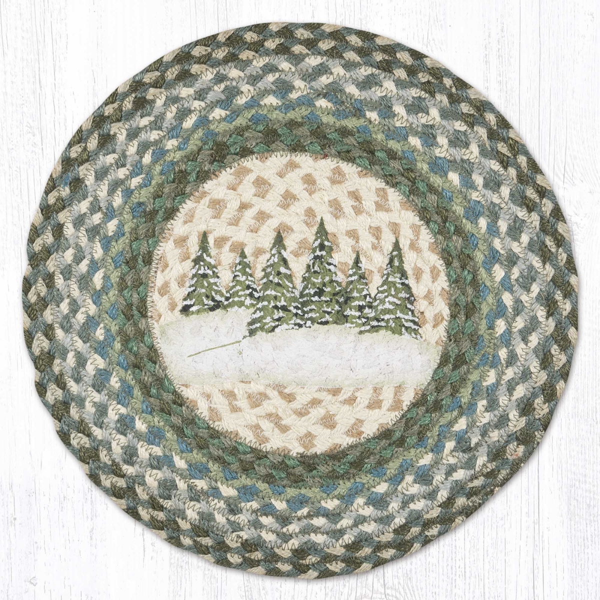 Picture of Earth Rug 49-CH419HVT 15.5 x 15.5 in. Holiday Village Trees Braided Round Chair Pad, Multi Color