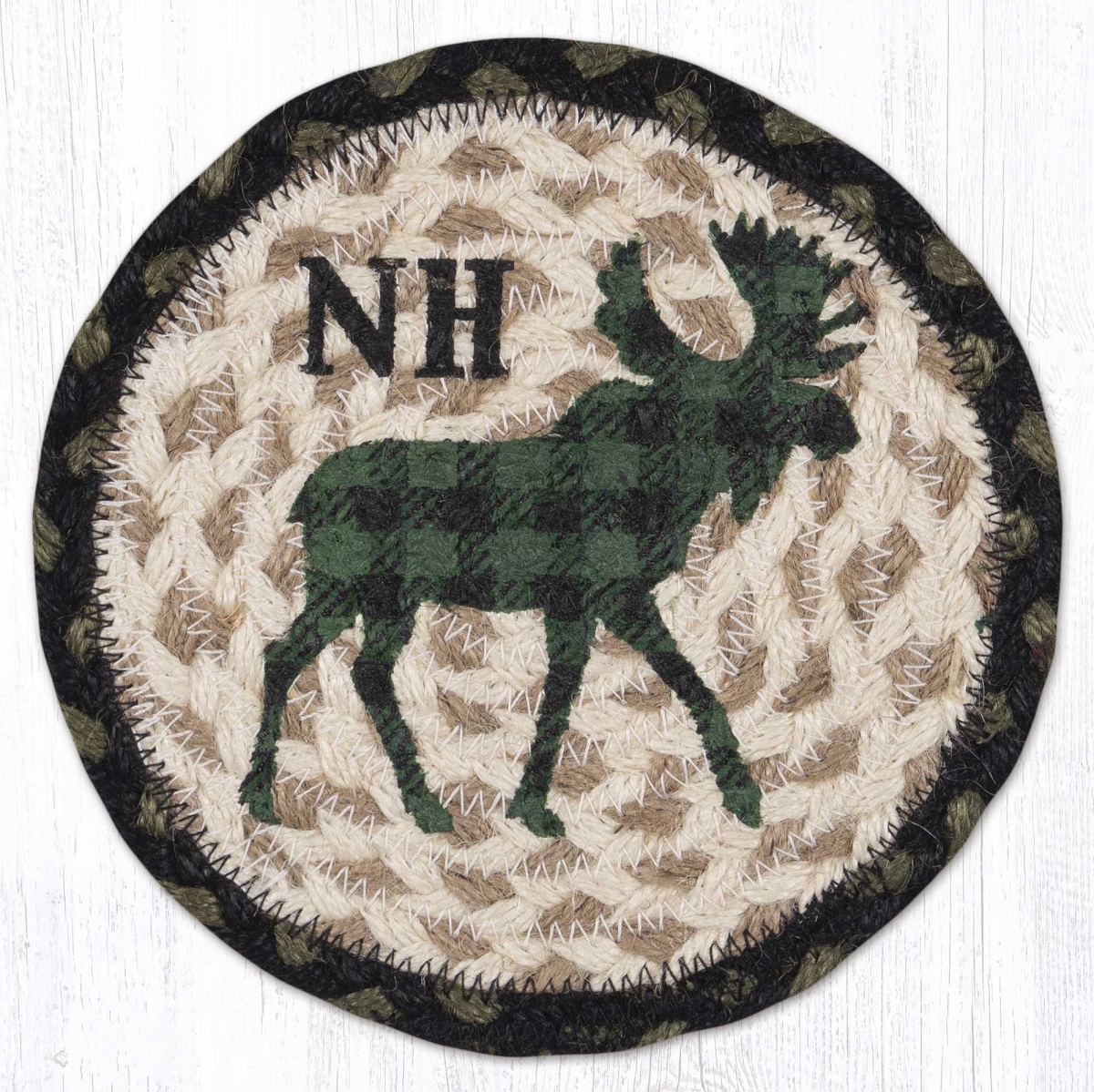 Picture of Earth Rug 79-116GPMNH 7 x 7 in. Green Plaid Moose NH Braided Round Large Coaster, Multi Color