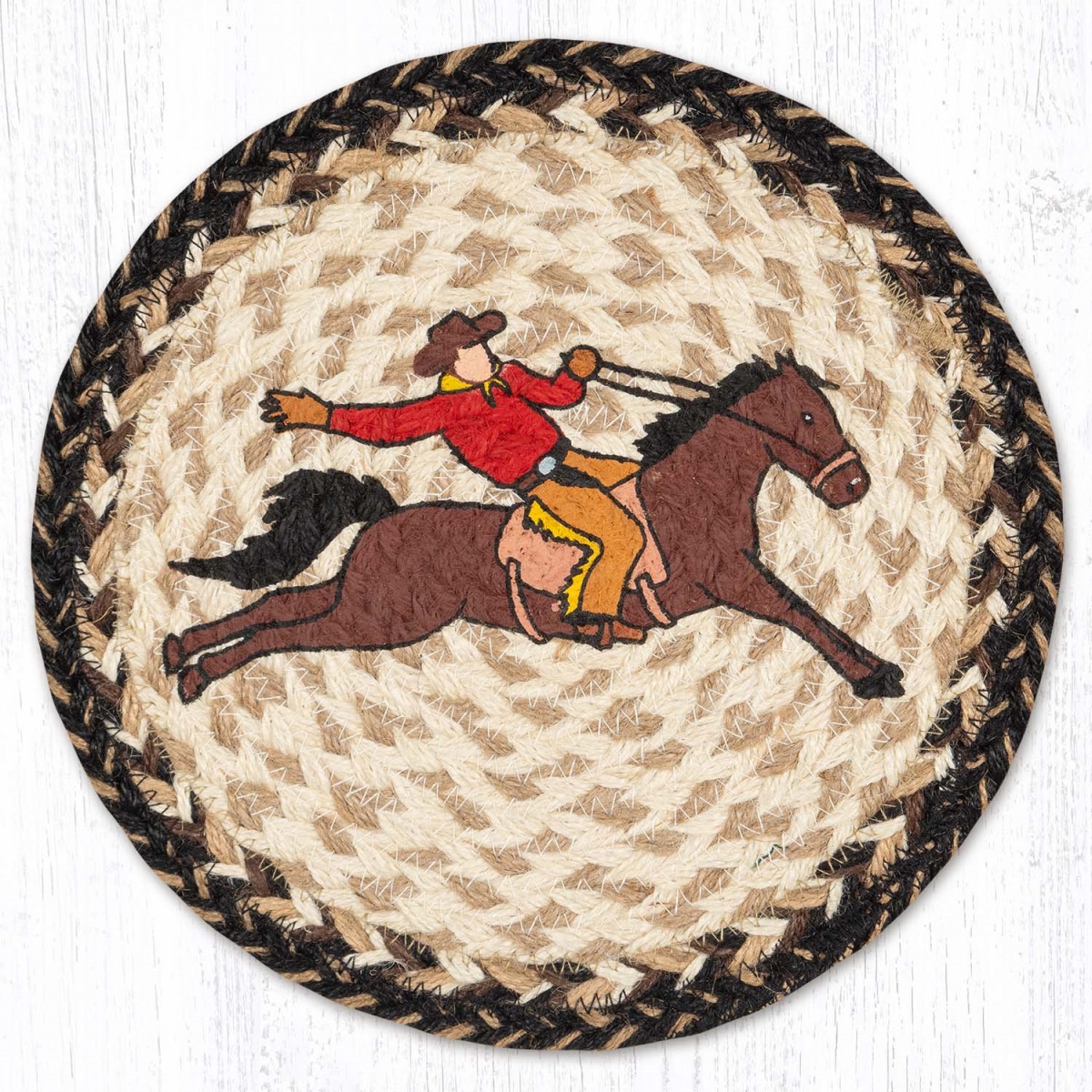 Picture of Earth Rug 80-9-093BC 10 x 10 in. MSPR-9-93 Bucking Cowboy Printed Round Trivet