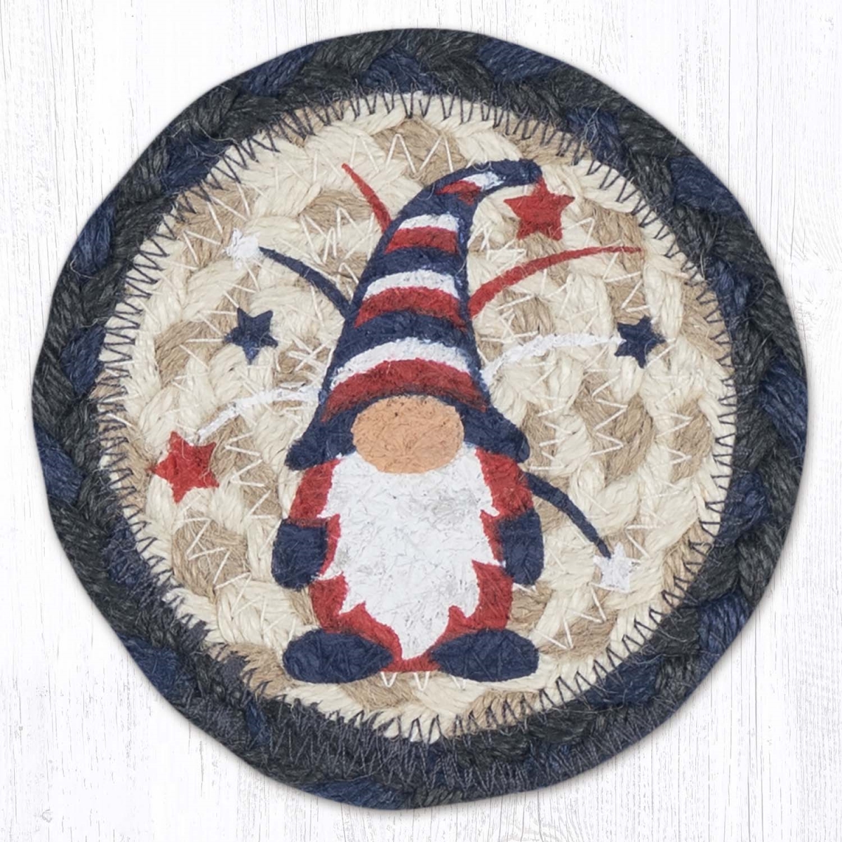 Picture of Earth Rug 31-IC015PG 5 x 5 in. Patriotic Gnome Printed Braided Coaster, Multi Color