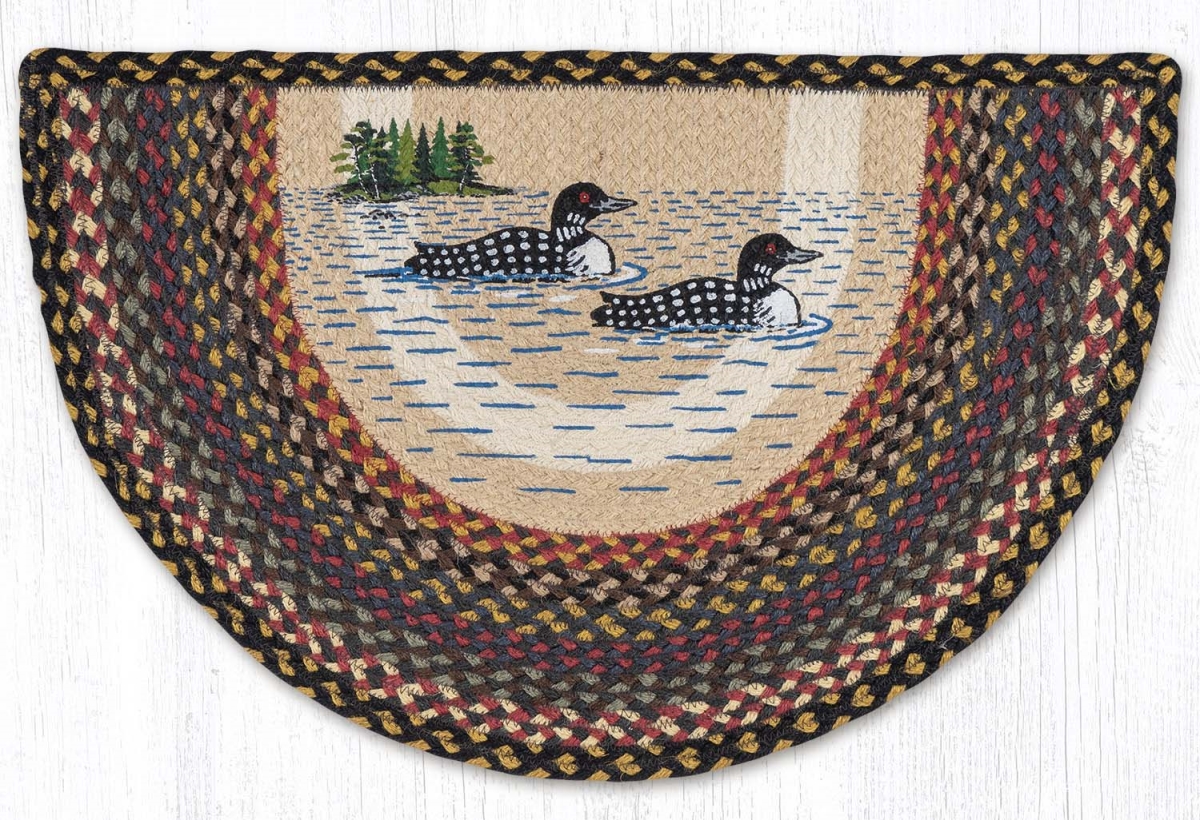 32-043LP 18 x 29 in. Loon Patch Printed Braided Slice Rug - Brown, Black & Charcoal