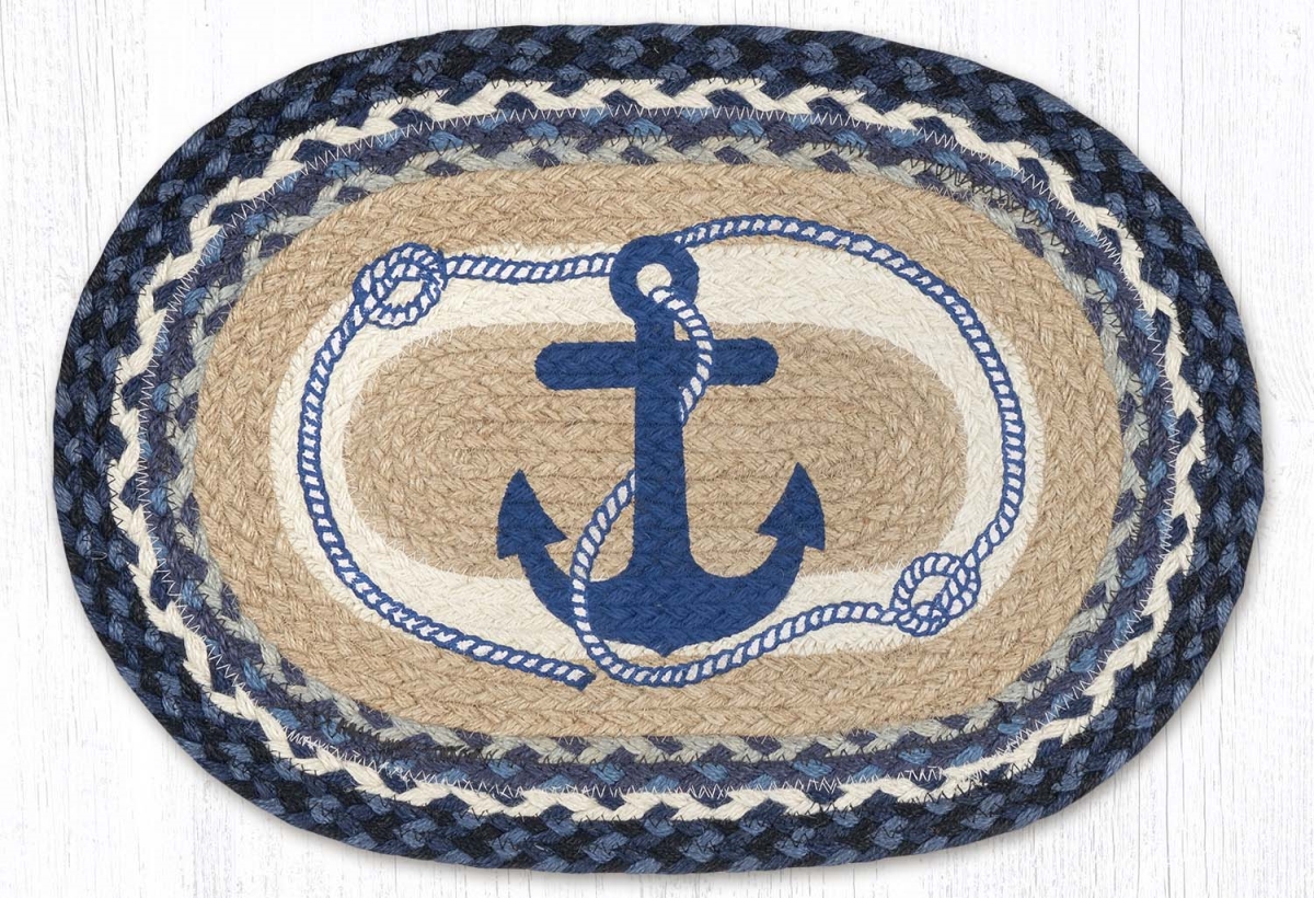 Picture of Earth Rug 48-443NA 13 x 19 in. Navy Anchor Braided Oval Placemat, Multi Color