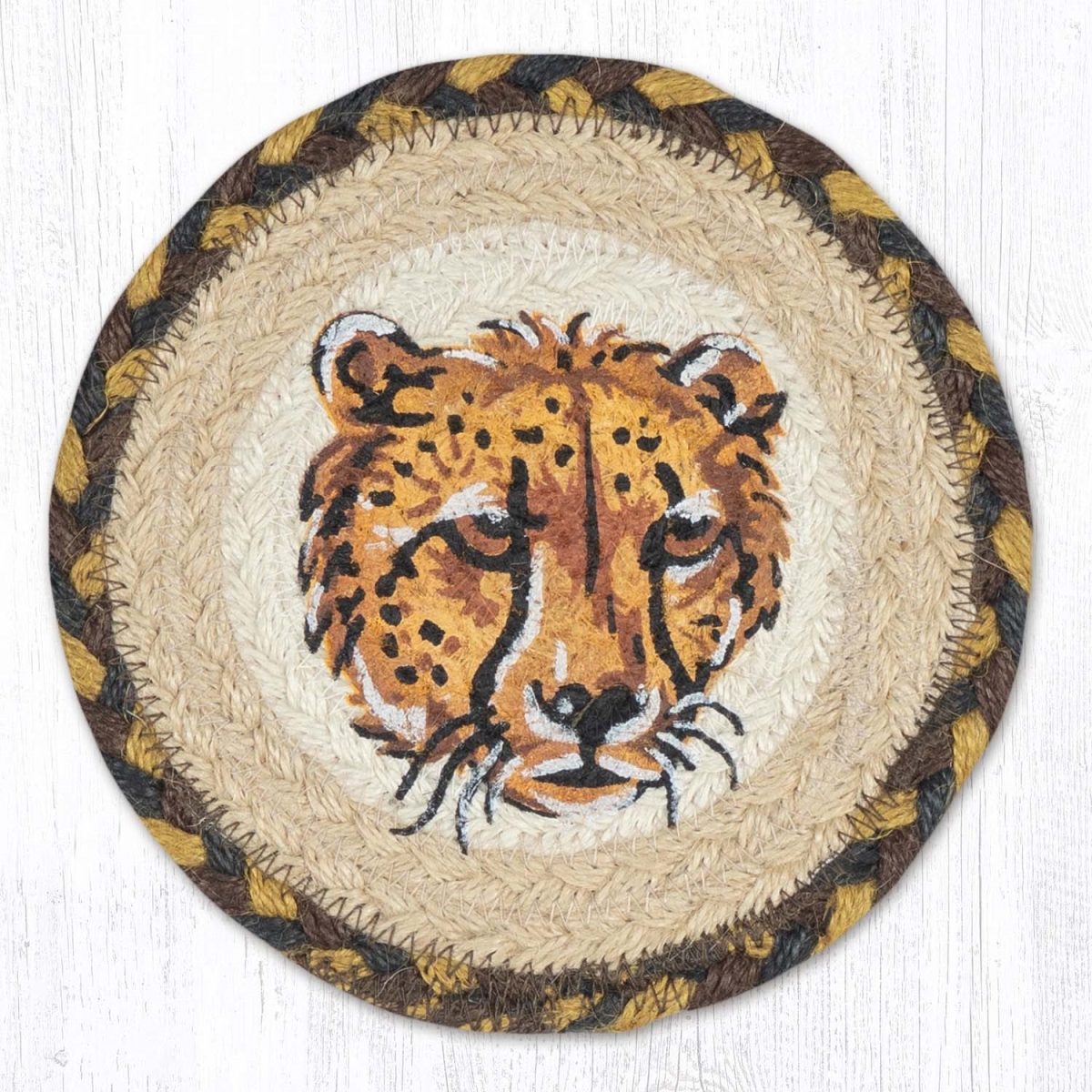 Picture of Earth Rug 79-051RC 7 x 7 in. Running Cheetah Braided Round Large Coaster, Multi Color