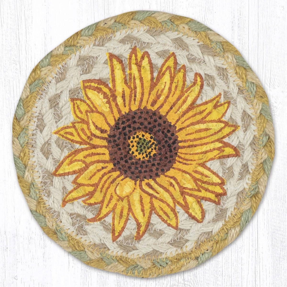 79-529S 7 x 7 in. Sunflower Braided Round Large Coaster, Multi Color