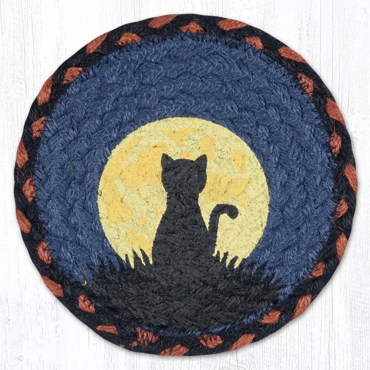 Picture of Earth Rug 79-590CM 7 x 7 in. Cat & Moon Braided Round Large Coaster, Multi Color