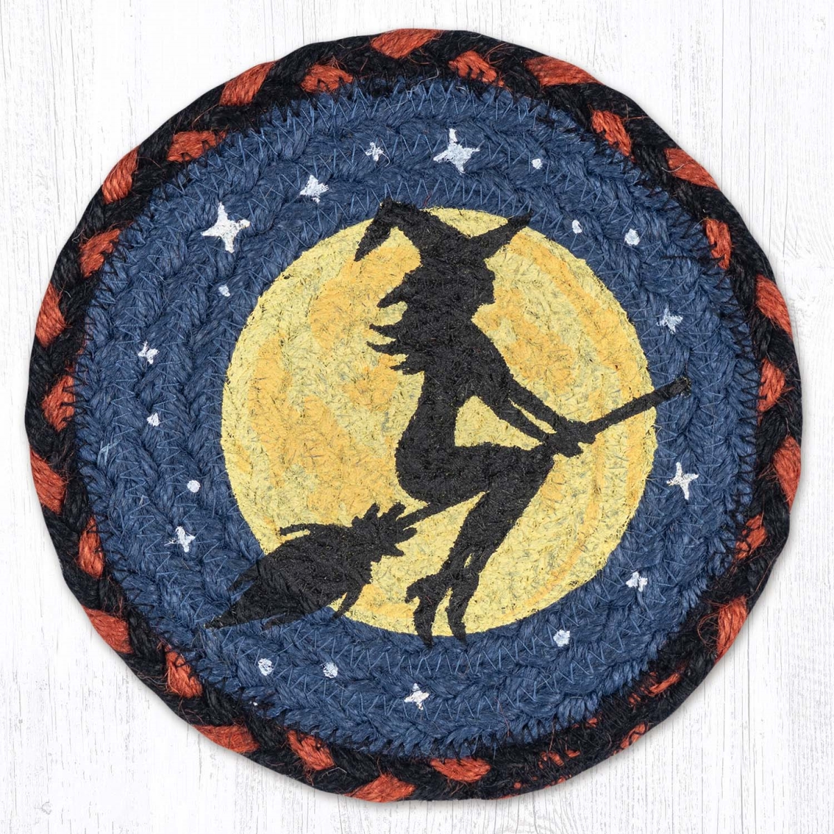 Picture of Earth Rug 79-590FW 7 x 7 in. Flying Witch Braided Round Large Coaster, Multi Color