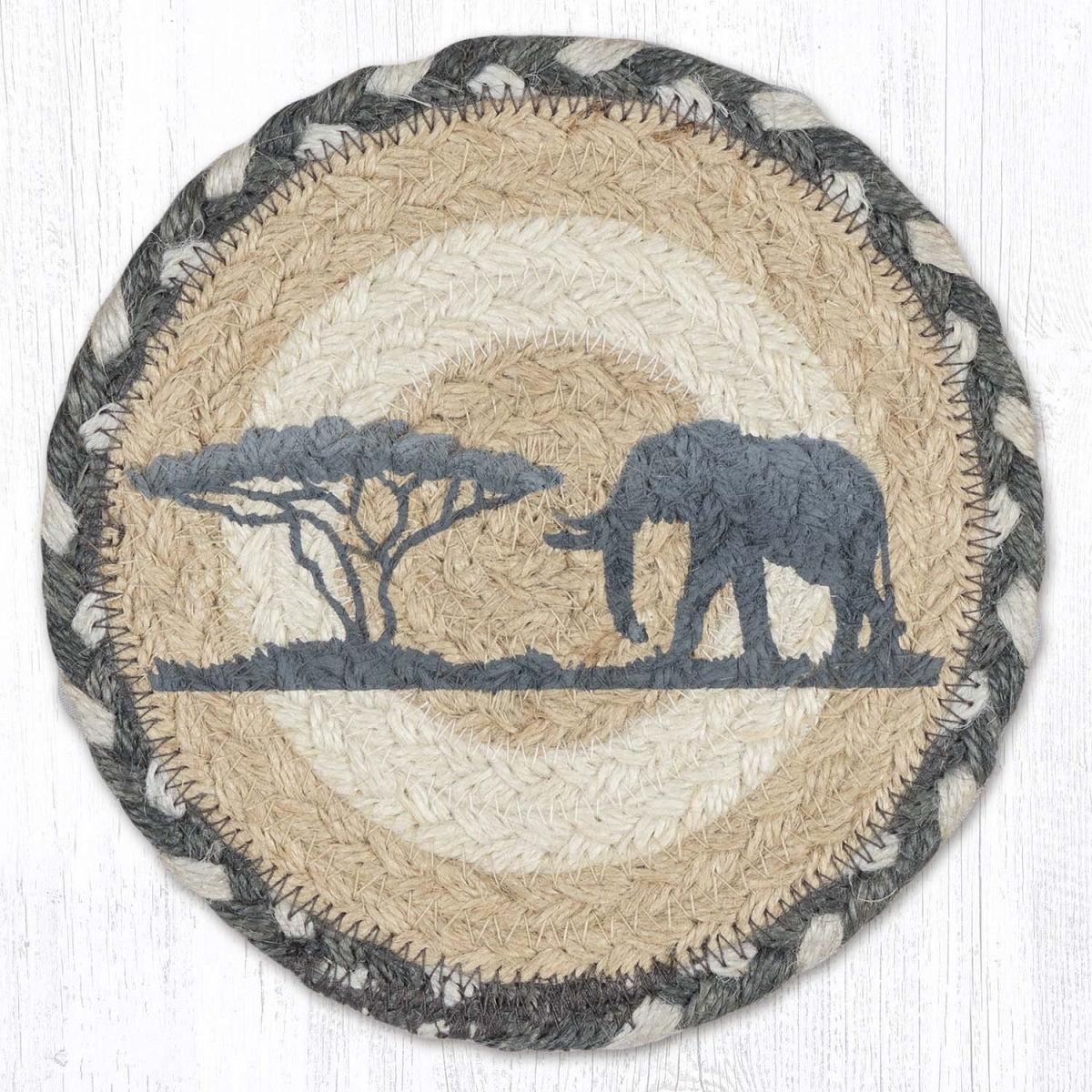 Picture of Earth Rug 79-890E 7 x 7 in. Elephant Braided Round Large Coaster, Multi Color
