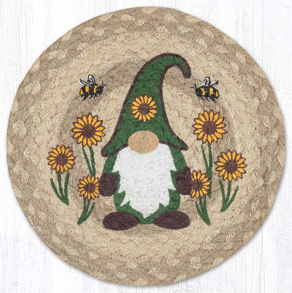 Picture of Earth Rug 80-776SG 10 x 10 in. MSPR-776 Sunflower Gnome Printed Braided Round Trivet&#44; Multi Color