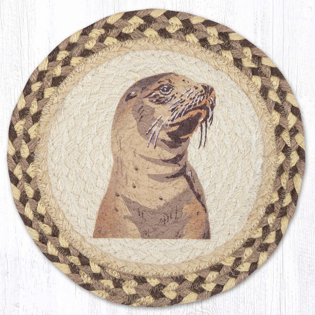 Picture of Earth Rug 80-923SL 10 x 10 in. MSPR-923 Sea Lion Printed Braided Round Trivet&#44; Multi Color